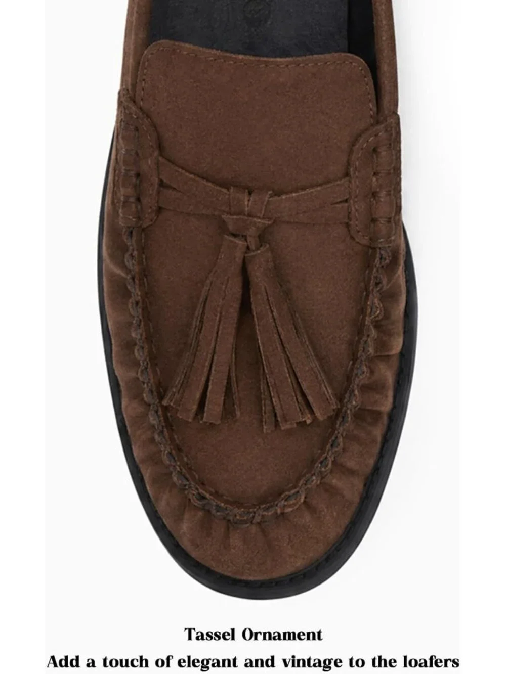 Women's Coffee Faux Suede Comfortable Tassel Slip On Flats Closed Toe Shoes